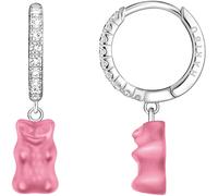 Single-Creole THOMAS SABO "THOMAS SABO x HARIBO Schmuck: Einzel-Creole mit Goldbär", pink (silberfarben, pink, kristallweiß, pink, kristallweiß), Ohrringe, Damen, Silber 925 (recycelt), mit Kristallgl