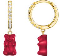 Single-Creole THOMAS SABO "THOMAS SABO x HARIBO Schmuck: Einzel-Creole mit Goldbär", rot (gelbgoldfarben, rot, kristallweiß, rot, kristallweiß), Ohrringe, Damen, Silber 925 (recycelt), mit Kristallgla