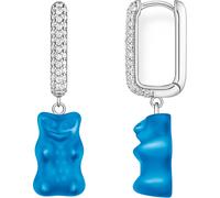 Single-Creole THOMAS SABO "THOMAS SABO x HARIBO Schmuck: Große Einzel-Creole mit Goldbär", blau (silberfarben, blau, kristallweiß, blau, kristallweiß), Ohrringe, Damen, Silber 925 (recycelt), mit Kris