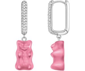 Single-Creole THOMAS SABO "THOMAS SABO x HARIBO Schmuck: Große Einzel-Creole mit Goldbär", pink (silberfarben, pink, kristallweiß, pink, kristallweiß), Ohrringe, Damen, Silber 925 (recycelt), mit Kris