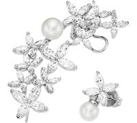 Single-Ohrstecker mit Ohrklemme FIRETTI "Schmuck Geschenk Silber 925 Ohrschmuck Ohrringe Ear Climber Blüten", weiß (silberfarben, kristallweiß, weiß, kristallweiß), Ohrringe, Damen, Perlen Silber 925