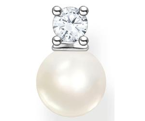 Single-Ohrstecker THOMAS SABO "Perle mit weißem Stein", bunt (silberfarben, weiß, kristallweiß), Ohrringe, Damen, Perlen Silber 925 (recycelt), Perlen, Silber 925 (recycelt), mit Zirkonia (synth.) - m