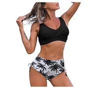 Singular-Point Bikini Hose high Waist Damen, Damen Bikini Set Wickeloptik Crossover Bügel Push Up High Waist Bikini Bademode Zweiteiliger Badeanzug Swimsuit,B White,M