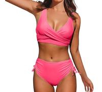 Singular-Point Bikini-Sets für Damen, Damen Bikini Set Triangel String Bikinis High Waist Bikihose Brazilian Sexy Badeanzug Bademode Swimsuits,E Pink,XL