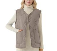 Singular-Point Damenweste Steppweste Ärmellose Wintermantel Damen Winter Winterjacke Warm Pufferweste Zip Steppjacke Loose Fit Übergangsweste Einfarbige Daunenjacke Skijacke Khaki 4XL