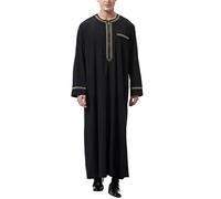 Singular-Point herren nachthemd kaftan lang kostüm langarm männer weiß caftan hemdglunker baumwolle druck hemd herren kostüme leinen men muslim weiße übergröße, thobe (Black，XL)