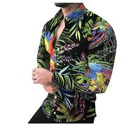Singular-Point Herren Sommer Tropical Hemden Langarm Button Down Hawaii Hemden Sommerhemden Herren Kurzarm,Schwarz,M
