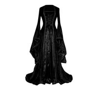 Singular-Point Kleid Damen, Wednesday Kostüme Damen, Damen Retro Mittelalter Kleid mit Trompetenärmel, Mittelalterliche Viktorianischen Königin Kleider Renaissance Gotisch Maxikleid,30 Black,L