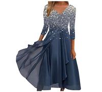 Singular-Point Sommer Damen Kleider Knielang Sommerkleid Einfarbig Cocktailkleid Sexy V-Ausschnitt Partykleid mit Spizen Abendkleid Festliche Kleider Zur Hochzeit Navy-3,M