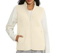 Singular-Point Teddy Fleece Weste Damen Ärmellose Teddyfell Jacke Damen Fleeceweste Herbst Warm Teddyweste Teddyjacke Plüschweste Elegant Damenweste Casual Kuschelweste Plüschjacke Taschen Beige L
