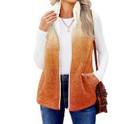 Singular-Point Teddy Weste Damen Ärmellose Kunstfell Jacke Damen Fleeceweste Herbst Winter Warm Teddyweste Teddyjacke Plüschweste Elegante Damenweste Loose Kuschelweste Flauschjacke Taschen Orange L