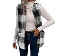 Singular-Point Weste Damen Teddy Ärmellose Fleecejacke Damen Fleeceweste Leicht Warm Teddyweste Teddyjacke Plüschweste Elegant Damenweste Casual Kuschelweste Wolljacke Taschen Black XL