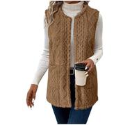 Singular-Point Weste Teddy Damen Ärmellos Teddyfleece Jacke Damen Fleeceweste Herbst Warm Teddyweste Teddyjacke Plüschweste Elegante Damenweste Lose Casual Kuschelweste Flauschjacke Taschen Brown L