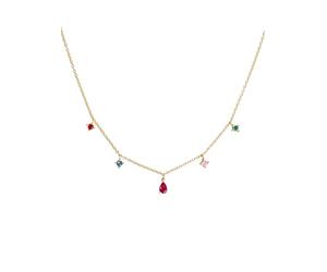 SINGULARU - Cascade Colours Silberhalskette - Halskette aus 925 Sterling Silber mit 18 Kt Goldplattierung und farbigen Zirkonen - Anhängerkette in einer Größe 35 cm mit Verlängerung - Damenschmuck