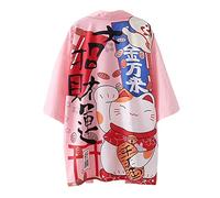 SINROYEE Damen Japanischer Schal Print Kimono Cardigan Tops Cover up Lose Anime 3/4 Ärmel Strand Bluse, Rosa # 3, Einheitsgröße