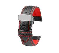 SinSed 18mm 20mm 21mm 22mm 23mm 24mm Männer Frauen Nähte Carbon Faser Uhrenarmband Lederband, Rot Silberfaltung, 23mm