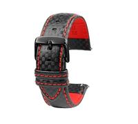 SinSed 18mm 20mm 21mm 22mm 23mm 24mm Männer Frauen Nähte Carbon Faser Uhrenarmband Lederband, Roter schwarzer Stift, 24mm