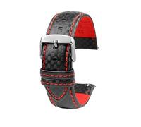 SinSed 18mm 20mm 21mm 22mm 23mm 24mm Männer Frauen Nähte Carbon Faser Uhrenarmband Lederband, Roter silberner Stift, 23mm