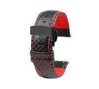 SinSed 18mm 20mm 21mm 22mm 23mm 24mm Männer Frauen Nähte Carbon Faser Uhrenarmband Lederband, Rotes schwarzes Falten, 22mm