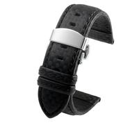 SinSed 18mm 20mm 21mm 22mm 23mm 24mm Männer Frauen Nähte Carbon Faser Uhrenarmband Lederband, Schwarzes Falten, 23mm