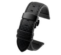 SinSed 18mm 20mm 21mm 22mm 23mm 24mm Männer Frauen Nähte Carbon Faser Uhrenarmband Lederband, Schwarz B Faltung, 22mm