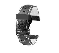 SinSed 18mm 20mm 21mm 22mm 23mm 24mm Männer Frauen Nähte Carbon Faser Uhrenarmband Lederband, Weiße schwarze Faltung, 22mm