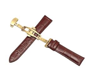 SinSed Uhr Schwarz Uhrenarmbänder Leder 18mm 20mm 22mm 24mm Faltschließe, Braunes Gold, 24mm
