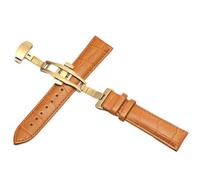 SinSed Uhr Schwarz Uhrenarmbänder Leder 18mm 20mm 22mm 24mm Faltschließe, Hellbraunes Gold, 24mm