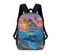 sinyumoney 17inch Schulrucksack Für Schüler Ocean Paradise with Dolphins Kinderrucksäcke Schulrucksack Für Kinder 3D-gedruckter Reiserucksack Schultasche Für Jungen