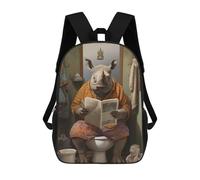 sinyumoney 3D-bedruckter Kinderrucksack Rhino Bathroom Decor Schulrucksack, Leichter Schulrucksack, Modischer Und Lustiger Rucksack Für Schüler, Tagesrucksack Für Kinder 17inch