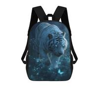 sinyumoney 3D Blue-Eyed White Tiger in Forest Kinderrucksack, Wasserdicht, Schulrucksack, Niedlicher Rucksack, Modischer Freizeitrucksack Für Kinder, Mädchen, Jungen, Schule 17inch