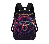 sinyumoney 3D-gedruckte 17inch Reisetaschen Neon Bear Headphones Art Kinder-Schulrucksack, Outdoor-Freizeitrucksack, Modischer Freizeitrucksack Für Mädchen Und Frauen