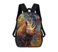 sinyumoney 3D-gedruckte Kinder-Schulranzen 17inch Colorful Rhino Art Print-3 Rucksack, Reiserucksack, Leichter Rucksack, Büchertasche, Schulranzen Für Jungen Und Mädchen