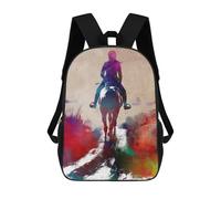 sinyumoney 3D-gedruckter Kinder-Schulrucksack Horseback Rider Watercolor Schulranzen Rucksack Freizeit-Reiserucksack Tagesrucksack Mit Großem Fassungsvermögen Für Jungen 17inch