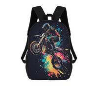 sinyumoney 3D-gedruckter Kinder-Schulrucksack Motocross Rider in Action Kinder-Schultasche Reiserucksack Modische Büchertasche Rucksack Mit Großem Fassungsvermögen 17inch