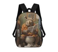 sinyumoney 3D-gedruckter Kinder-Schulrucksack Rhino Toilet Decor Kinder-Schultasche Reiserucksack Modische Büchertasche Rucksack Mit Großem Fassungsvermögen 17inch