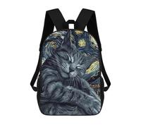 sinyumoney 3D-gedruckter Kinderrucksack Cat in Starry Night Style Leichter Reise-Schulrucksack, Modischer Schulrucksack Für Kinder Und Schüler 17inch