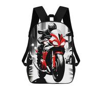 sinyumoney 3D-gedruckter Kinderrucksack Red Motorcycle Rider in Cityscape Leichter Reise-Schulrucksack, Modischer Schulrucksack Für Kinder Und Schüler 17inch