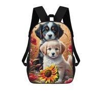 sinyumoney 3D-gedruckter Kinderschulrucksack Floral Puppies Paradise Für Kinder, Geräumiger Reiserucksack, Büchertasche, Schulrucksack Für Kinder, Rucksack 17inch