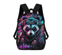 sinyumoney 3D-gedruckter Rucksack Raccoon Rider Neon Art Schulranzen Für Kinder, Büchertaschen, Reiserucksack, Leichter Rucksack, Schulranzen Für Jungen Und Mädchen Der Mittelstufe 17inch