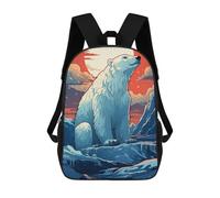 sinyumoney 3D Polar Bear Sunset Kinderrucksack, Wasserdicht, Schulrucksack, Niedlicher Rucksack, Modischer Freizeitrucksack Für Kinder, Mädchen, Jungen, Schule 17inch