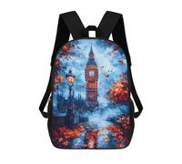 sinyumoney Big Ben Autumn Rucksack Kinder Schultasche Jungen Cartoon 3D-Druck Schüler Schulrucksack Laptop Tagesrucksack Für Jungen Mädchen 17inch