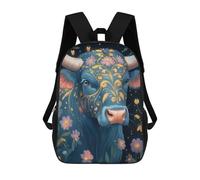 sinyumoney Blue Cow with Floral Design Rucksack Kinder Schultasche Jungen Cartoon 3D-Druck Schüler Schulrucksack Laptop Tagesrucksack Für Jungen Mädchen 17inch