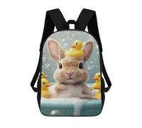 sinyumoney Bunny with Rubber Ducks in Bath Rucksack Kinder Schultasche Jungen Cartoon 3D-Druck Schüler Schulrucksack Laptop Tagesrucksack Für Jungen Mädchen 17inch