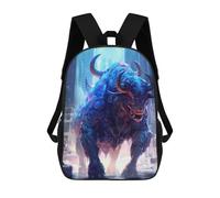sinyumoney Cityscape with Giant Bull Schulrucksack Für Teenager, 3D-Druck, Verstellbar, Modische Tasche Mit Fächern Für Kinder, Jungen, Mädchen, Schüler Und Jugendliche 17inch