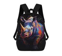 sinyumoney Colorful Rhino Portrait Schulrucksack Für Kinder, 3D-gedruckter Schulrucksack Für Jungen in Der Grund- Und Mittelschule 17inch