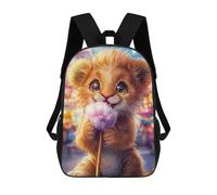 sinyumoney Cute Lion Cub with Cotton Candy Rucksäcke 3D-gedruckt Kinder Schulrucksack Outdoor Freizeit Tagesrucksack Modische Freizeit Rucksäcke Kinder Rucksäcke Süße Reisetaschen 17inch