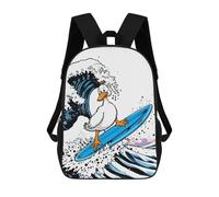 sinyumoney Duck Surfing Giant Wave 3D-gedruckter Schulrucksack Für Kinder, Reiserucksack, Büchertasche Für Jungen, Grundschüler 17inch