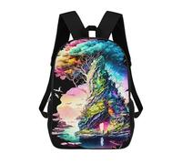 sinyumoney Fantasy Island A Colorful Paradise 3D-gedruckter Kinderschulrucksack Für Kinder, Geräumiger Reiserucksack, Büchertasche, Schulrucksack Für Kinder 17inch