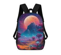 sinyumoney Fantasy Landscape with Giant Moon -2 Rucksack Schulrucksack Kinder Schultasche Großer Rucksack Für Die Schule 3D Büchertasche Geschenk Für Kinder 17inch